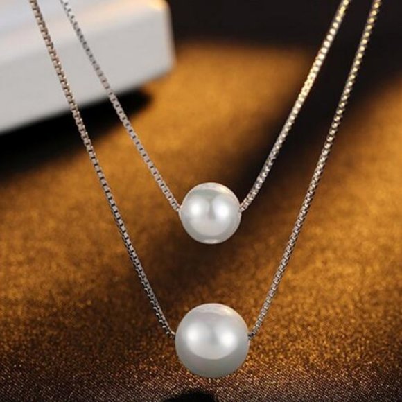 925 Sterling Silver Double Layer Pearl Necklace - Picture 6 of 8
